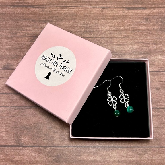 Handmade Sterling Silver Lucky Clover Earrings with Green Cat Eye Stones! - Picture 5 of 5